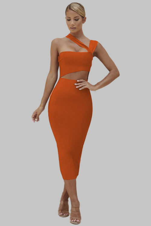 One Shoulder Cut out Midi Dresses