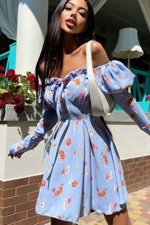 Angela Off Shoulder Lantern Sleeve Mini Dress