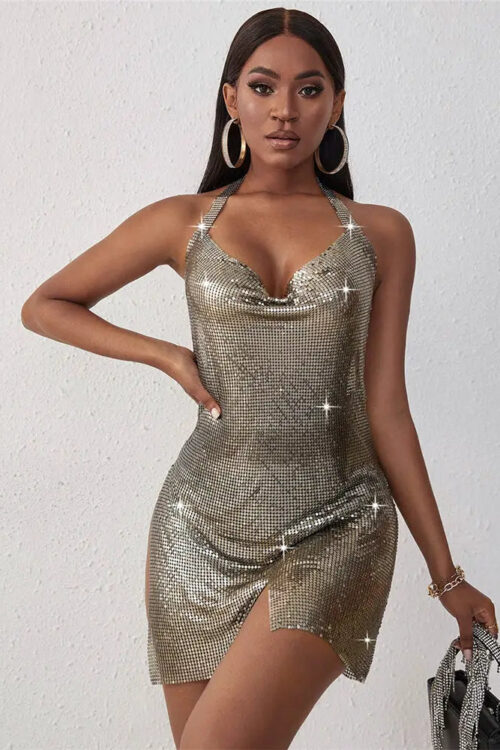 Straps Slit Sequin Mini Dress